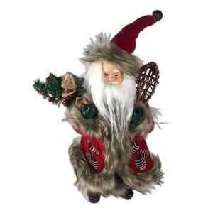 Vintage Old Style Santa 11in tall w/Tree & Snowshoes Ceramic